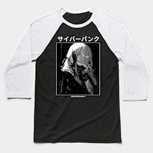 Black and White Cyberpunk Girl - Black Baseball T-Shirt